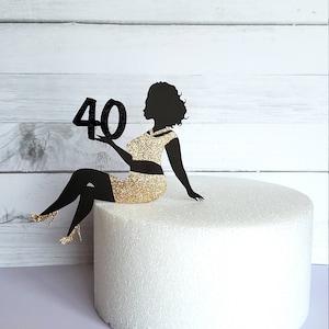 Customizable Sitting Woman Cake Topper: Glitter Dress, Birthday Decoration