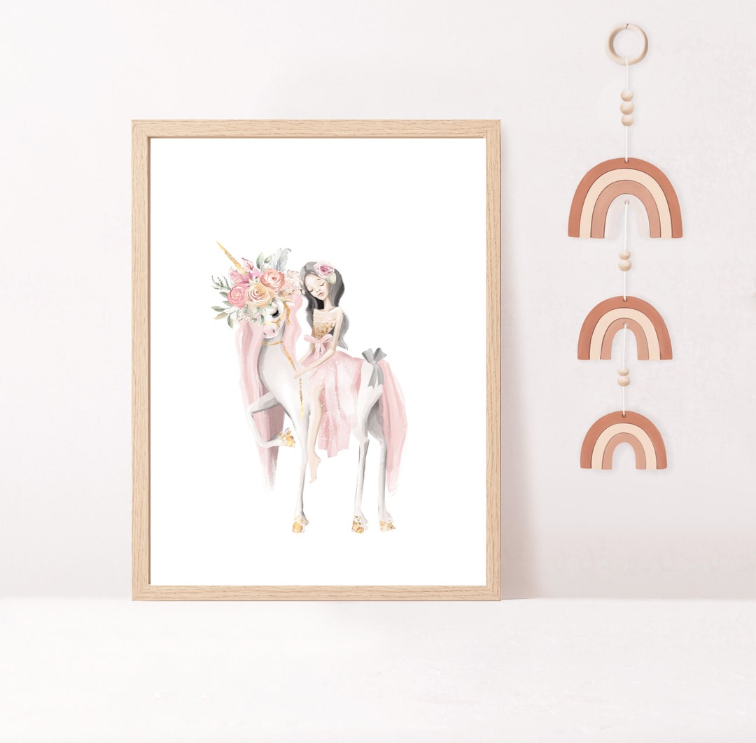 Girls Wall Printables, Bedroom Decor, Unicorn Nursery Wall Art Print, Whimsical Pink and Pastel ...