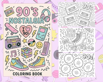 ノスタルジックなカラーリング：レトロな90年代風の塗り絵（10ページ）PDF
