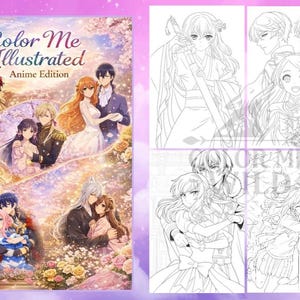 May include: A coloring book titled "Color Me Illustrated Anime Edition" with a colorful cover featuring anime characters. The book includes several black and white line drawings of anime characters for coloring.