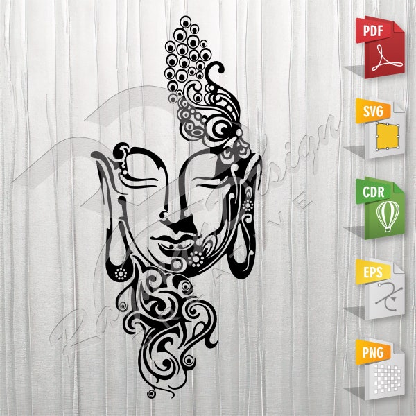 Buddha head | Stencil, Outline, SVG, Vector Cut file for Printing, Cutting, Engraving.