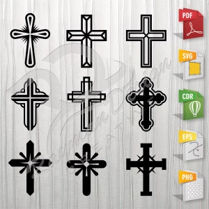 Religious Crosses bundle | Cross, Stencil, Outline, SVG, Vector Cut file for Printing, Cutting, Engraving.
