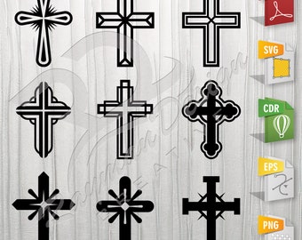 Religious Crosses bundle | Cross, Stencil, Outline, SVG, Vector Cut file for Printing, Cutting, Engraving.