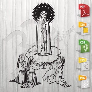 Our Lady of Fatima devotions Virgin Mary, Stencil, Outline, SVG, Vector Cut file for Printing, Cutting, Engraving. image 1