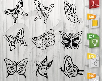 Butterfly Bundle |  Stencil, Outline, SVG, Vector Cut file for Printing, Cutting, Engraving.