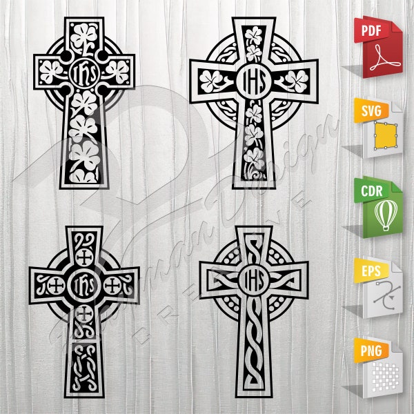 Celtic crosses bundle | Cross, Stencil, Outline, SVG, Vector Cut file for Printing, Cutting, Engraving.