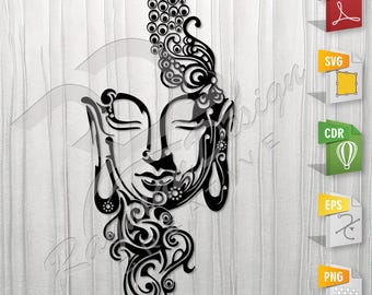 Buddha head | Stencil, Outline, SVG, Vector Cut file for Printing, Cutting, Engraving.