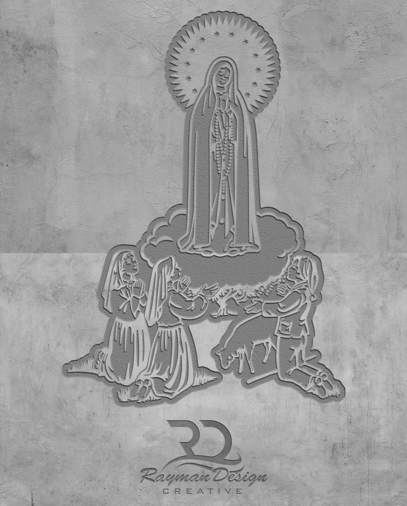 Our Lady of Fatima devotions Virgin Mary, Stencil, Outline, SVG, Vector Cut file for Printing, Cutting, Engraving. image 2