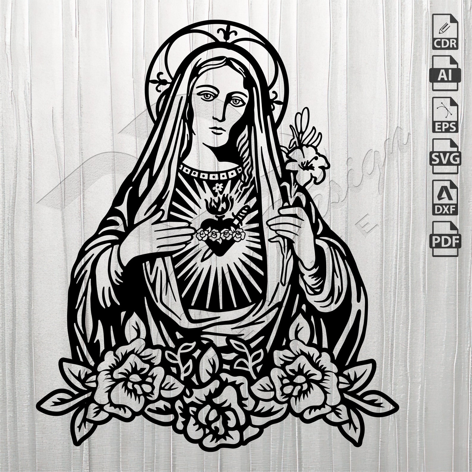 Virgin Mary Stencil Outline SVG Vector Cut File for Etsy Canada