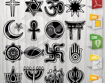 Religious Symbols Bundle | Religious Symbol, Stencil, Outline, SVG, Vector Cut file for Printing, Cutting, Engraving.