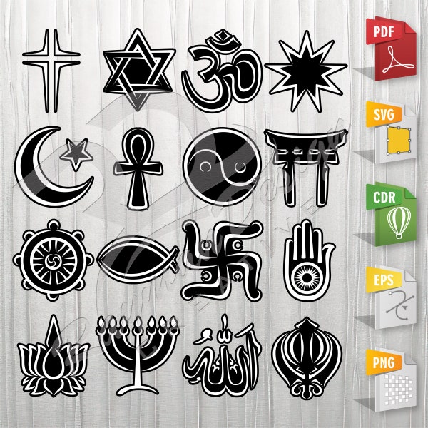 Religious Symbols Bundle | Religious Symbol, Stencil, Outline, SVG, Vector Cut file for Printing, Cutting, Engraving.