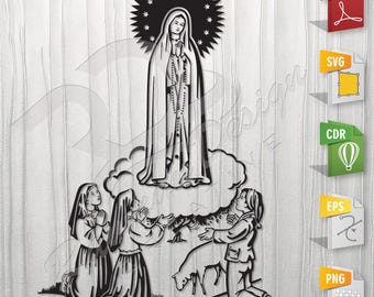 Our Lady of Fatima devotions | Virgin Mary, Stencil, Outline, SVG, Vector Cut file for Printing, Cutting, Engraving.