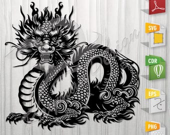 Chinese Dragon |  Stencil, Outline, SVG, Vector Cut file for Printing, Cutting, Engraving.