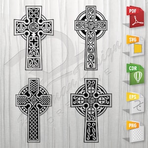 Paquete de cruces celtas / Cruz celta, plantilla, contorno, SVG, archivo de corte vectorial para impresión, corte, grabado.