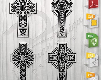 Celtic Crosses Bundle | Celtic Cross, Stencil, Outline, SVG, Vector Cut file for Printing, Cutting, Engraving.