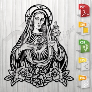 Virgin Mary | Stencil, Outline, SVG, Vector Cut file for Printing, Cutting, Engraving.