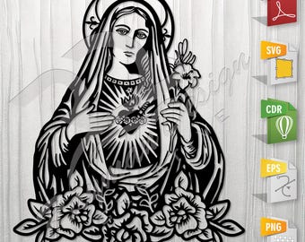 Virgin Mary | Stencil, Outline, SVG, Vector Cut file for Printing, Cutting, Engraving.