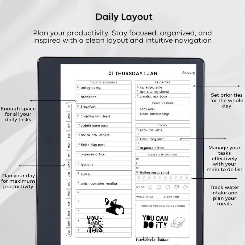 Templates for Kindle Scribe Tablets, Productivity Bundle 2026 : Meeting Notes, Notebook, Project (Hyperlinked PDF), Daily Planner 2026 image 2