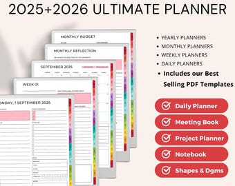reMarkable Paper Pro 2025,2026 Planner Templates: Productivity Bundle (PDF)