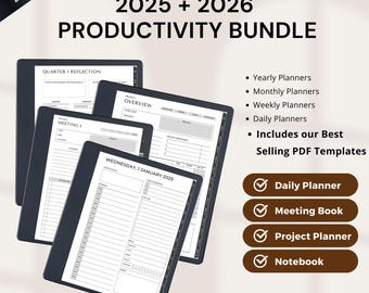 Kindle Scribe 2025, 2026 Planner Bundle: Daily Journal, Meeting Notes (Digital Notebook)