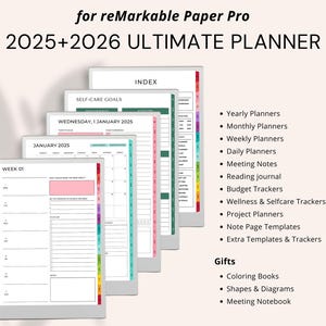 2025 ,2026 Digital Planner for reMarkable Paper Pro: Ultimate Colorful Calendar (PDF)
