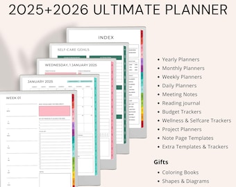 2025 ,2026 Digital Planner for reMarkable Paper Pro: Ultimate Colorful Calendar (PDF)