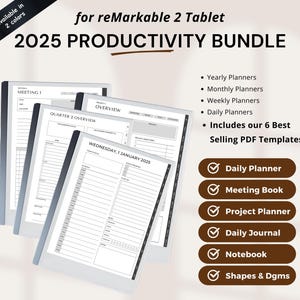 Templates for Remarkable 2 Tablet 2025 | Productivity Bundle, Templates Pack for Remarkable Tablets, eInk templates, hyperlinked PDF