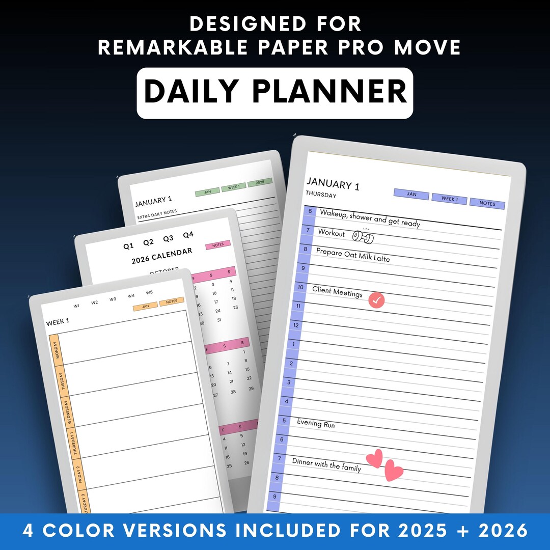 Daily Planner for Remarkable Paper Pro Move 2025 & 2026 Calendar ...