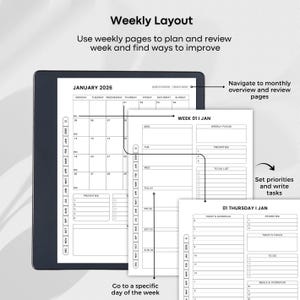 Templates for Kindle Scribe Tablets, Productivity Bundle 2026 : Meeting Notes, Notebook, Project (Hyperlinked PDF), Daily Planner 2026 image 6