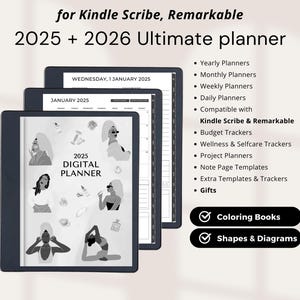 Kindle Scribe 2025, 2026 Digital Planner: Daily, Weekly, Monthly (Digital Download)