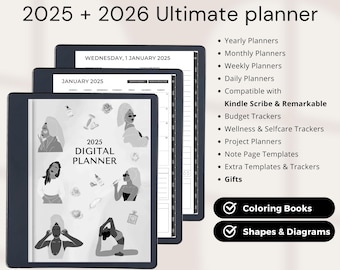 Kindle Scribe 2025, 2026 Digital Planner: Daily, Weekly, Monthly (Digital Download)