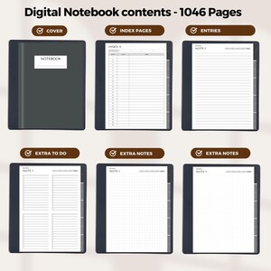 Puede incluir: Un cuaderno digital con 1046 p&aacute;ginas. El cuaderno tiene una portada, p&aacute;ginas de &iacute;ndice, entradas, p&aacute;ginas adicionales para hacer y p&aacute;ginas adicionales para notas. El cuaderno es blanco y negro.