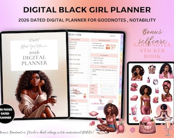 Black Girl planner, digitale planner voor 2026, levensplanner, dagelijkse planner, weekplanner, maandelijkse planner iPad, GoodNotes Notability