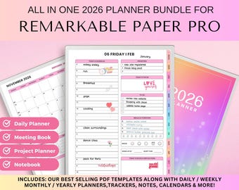 reMarkable Paper Pro, Remarkable 2 Planner 2026 DATED Digital Planner, 2026 Digital Journal, Daily Planner, Weekly Digital Journal Monthly