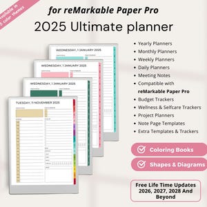 2025 Digital Planner for reMarkable Paper Pro: Ultimate Colorful Calendar (PDF)