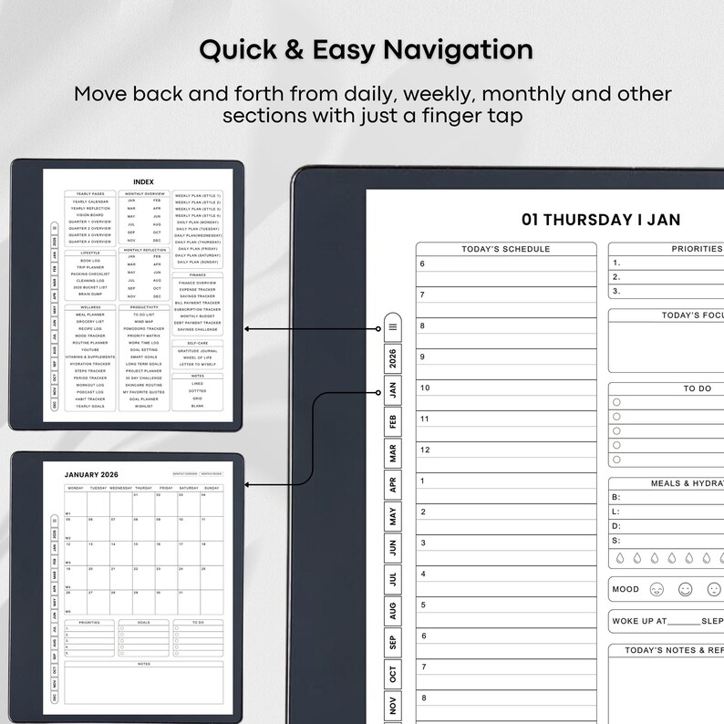 Templates for Kindle Scribe Tablets, Productivity Bundle 2026 : Meeting Notes, Notebook, Project (Hyperlinked PDF), Daily Planner 2026 image 7