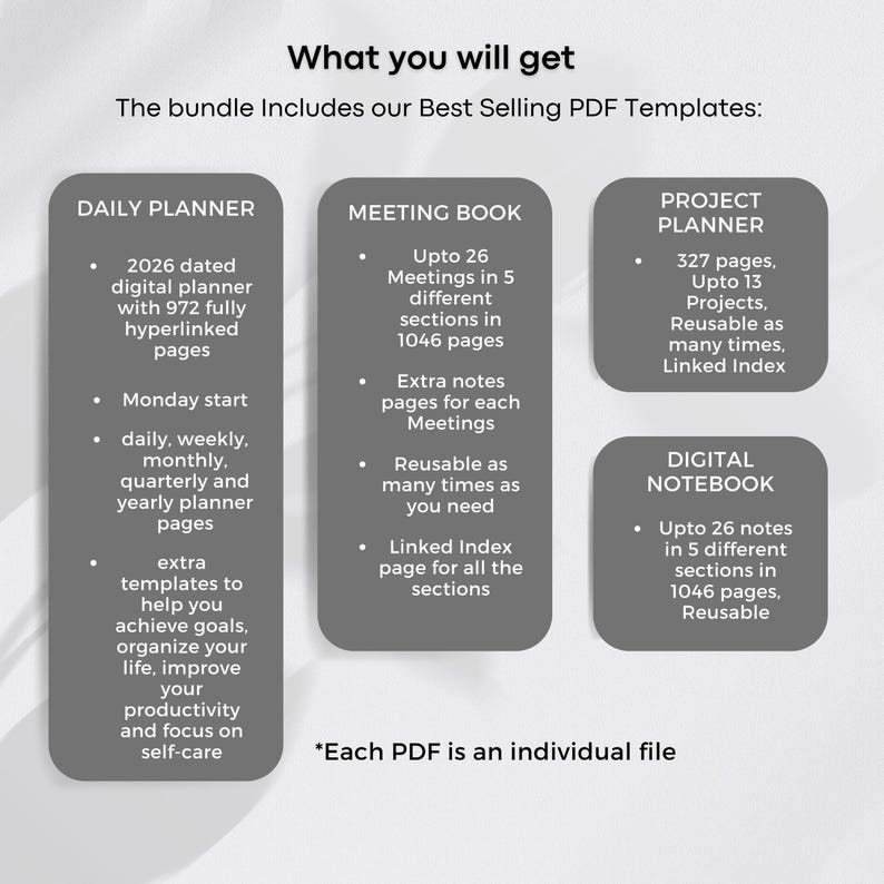 Templates for Kindle Scribe Tablets, Productivity Bundle 2026 : Meeting Notes, Notebook, Project (Hyperlinked PDF), Daily Planner 2026 image 5