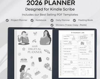Kindle Scribe Planner, Daily Planner, Digital Planner 2026, Kindle Scribe Templates Productivity Bundle, Meeting Notes, Notebook,Project PDF
