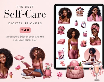 Black Girl Self-Care Stickers: Digital Planner, GoodNotes (Precropped)