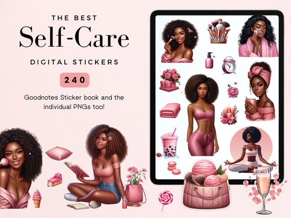 Black Girl Self-Care Stickers: Digital Planner, GoodNotes (Precropped)