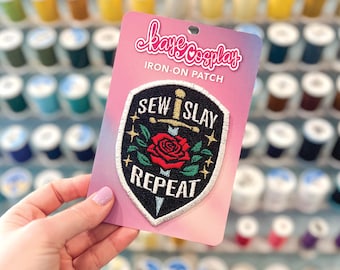 Sew Slay Repeat - Embroidered Patch | Cosplay Iron-On Patch | Handmade Accessory