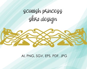 Conception de jupe princesse écossaise | Fichier numérique AI pour cosplay, broderie, fêtes, téléchargeable