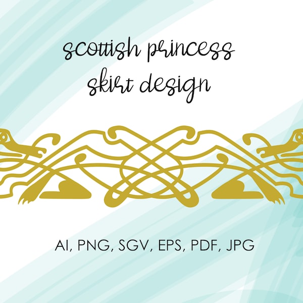 Diseño de falda de princesa escocesa / archivo digital AI para cosplay, bordado, fiestas, descargable