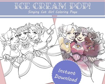 Ice Cream Pop!- Printable Cat Girl Coloring Page