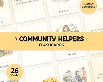 Community Helpers Flashcards | Preschool Learning Activity | 26 Occupation Cards for Kids (Printable PDF)