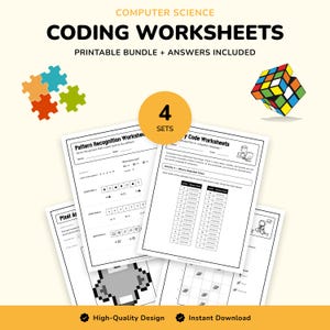 Pacote de Planilhas de Programação (7 a 10 anos) | Binário, Missão Espacial, Pixel Art, Padrões (PDF para impressão)