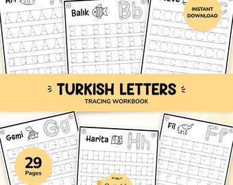 トルコ語アルファベットのなぞり書きワークシート（印刷可能なPDF）｜トルコ語29文字の書き取り練習｜幼稚園・保育園向け