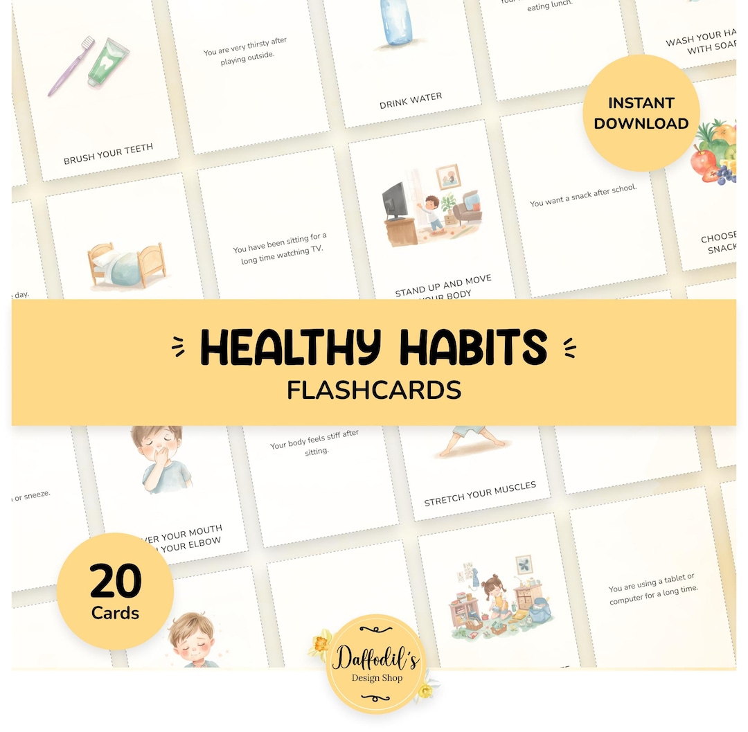 Healthy Habits Flashcards for Kids | Montessori Routine Cards (digital ...