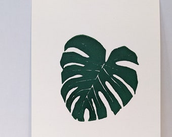 Handmade Monstera Deliciosa Lino Print A5