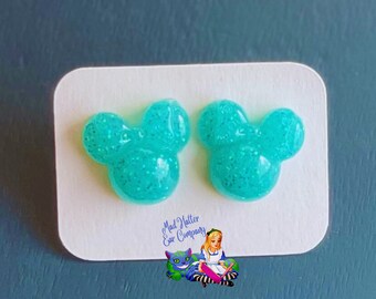 Mint mouse glitter earrings